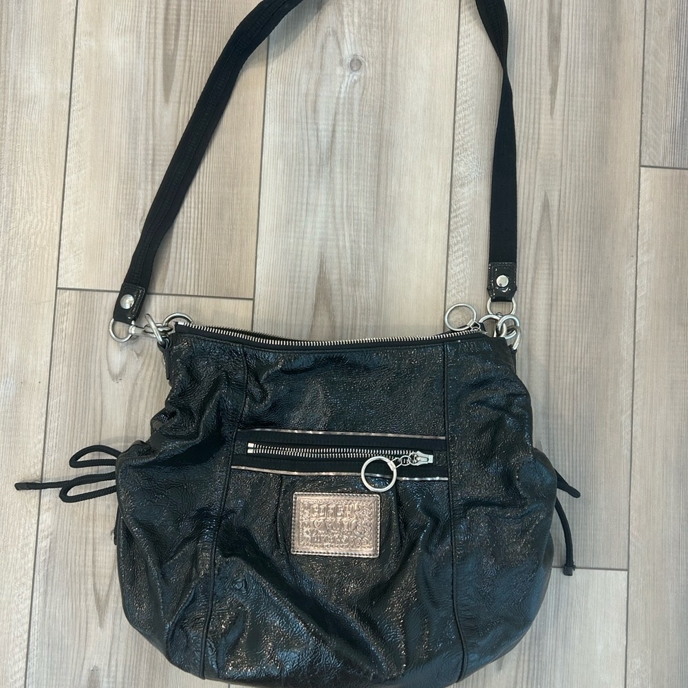Coach Poppy Black Patent Leather Shoulder Bag